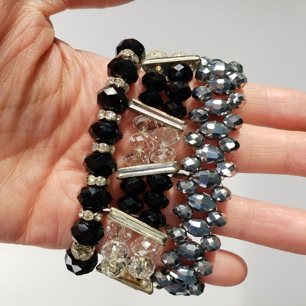 3 Vintage Beaded and Crystal Bracelets